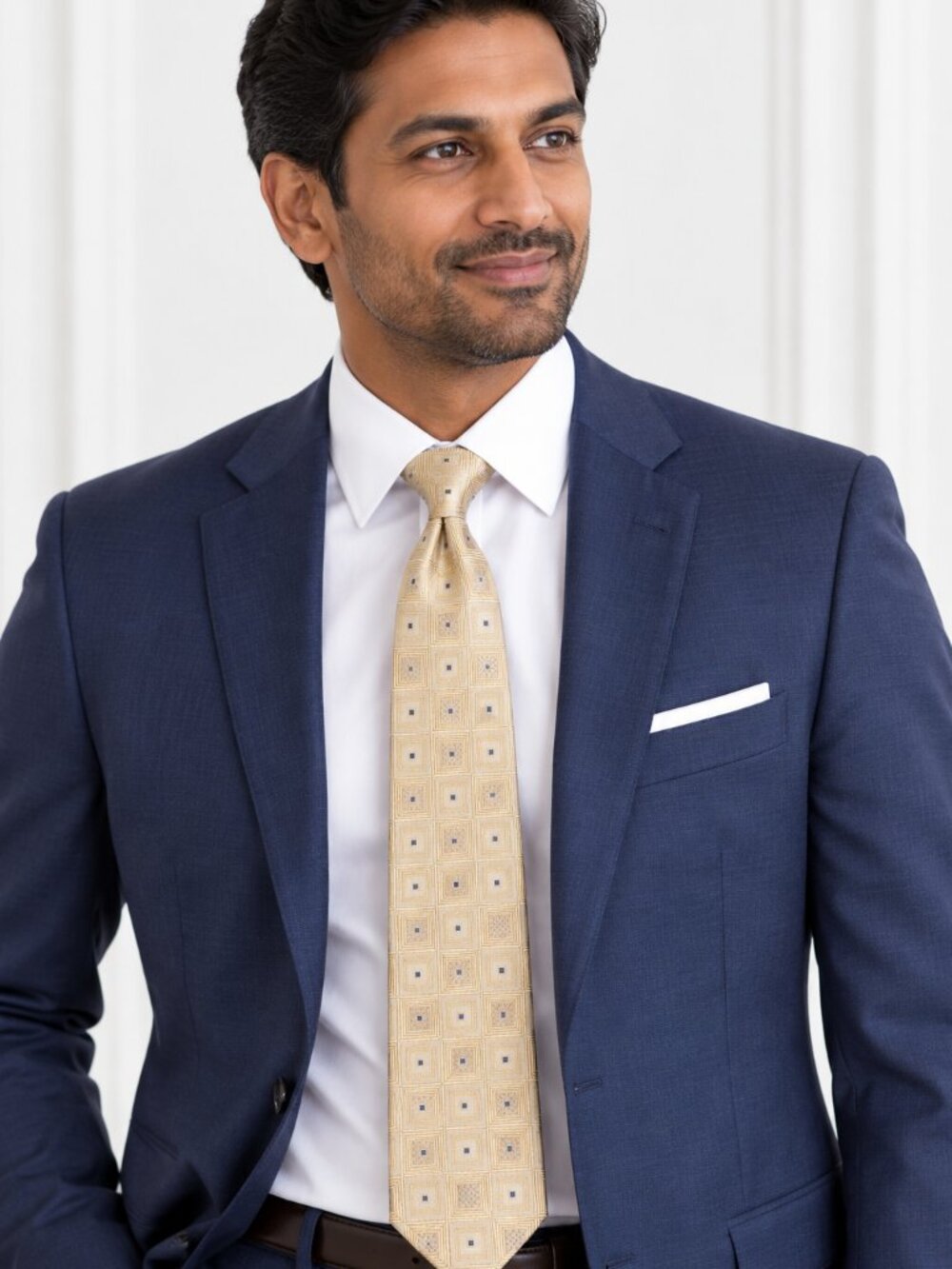 Distinguished! Today’s Man Italian Silk Tie – Champagne Gold Geometric Pattern